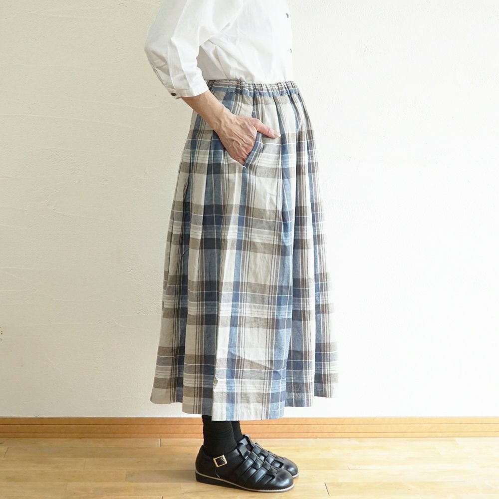 Branch m‘.,ブランチエム,ナチュラル,30代,40代,50代,60代,コットン,ゆったり,コットンリネン,skirt,スカート,タックスカート,チェックスカート,チェック,チェック柄,