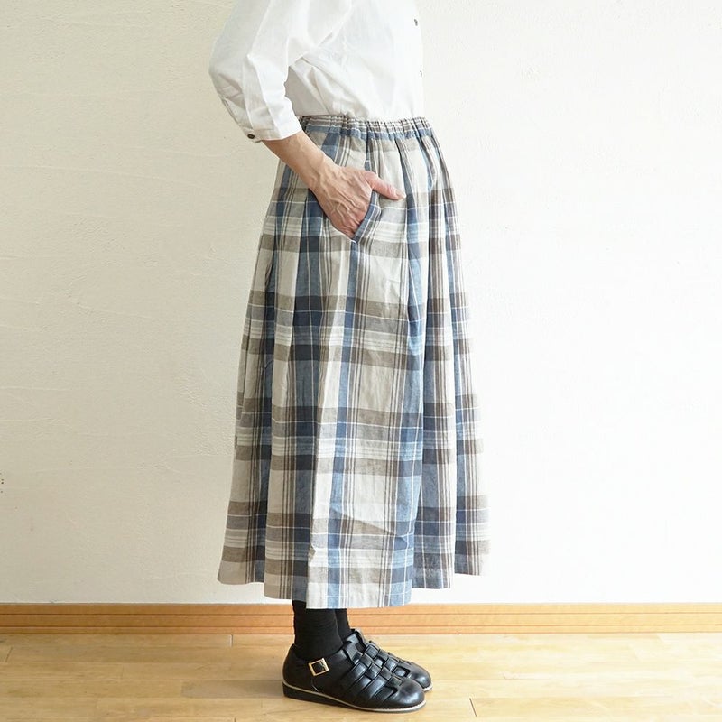 Branch m‘.,ブランチエム,ナチュラル,30代,40代,50代,60代,コットン,ゆったり,コットンリネン,skirt,スカート,タックスカート,チェックスカート,チェック,チェック柄,