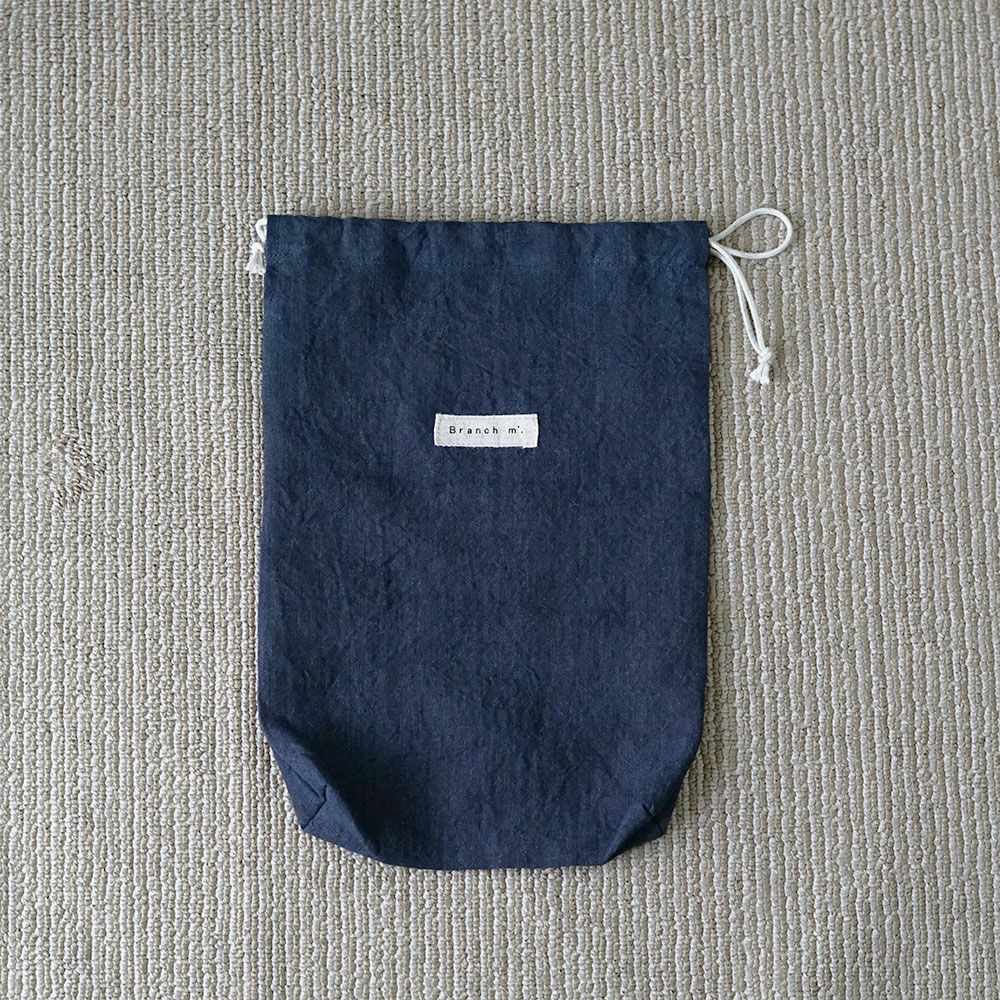 【美品】paisano リネン巾着 サイズL Kinchaku Basic M リネンキャンバス スモーキーブルー [巾着袋 麻 厚手