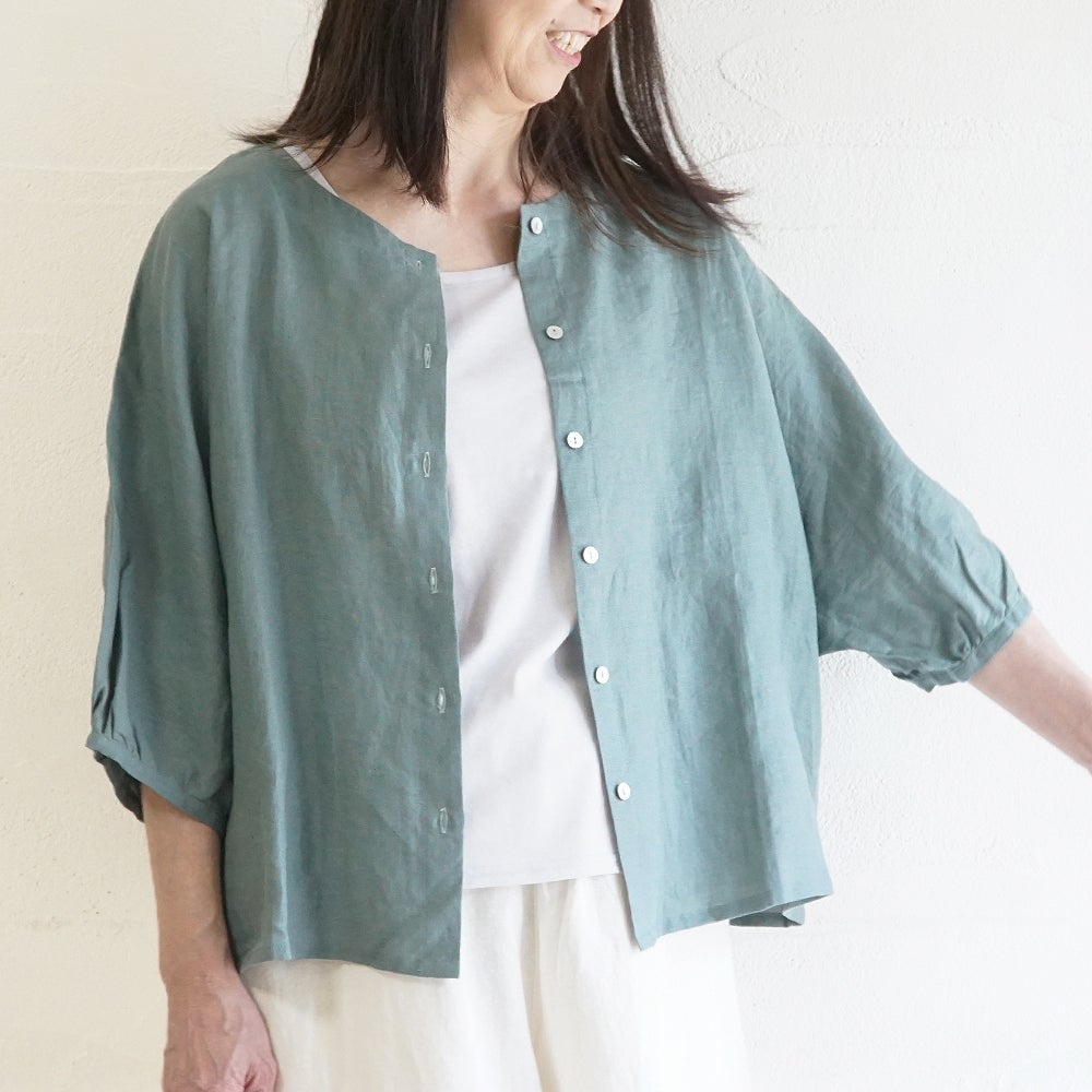 Branch m‘.,ブランチエム,ナチュラル,30代,40代,50代,60代,リネン,ゆったり,ブラウス,リネンブラウス,ドルマンブラウス,ドルマン,ドルマンシルエット,クルーネック,クルーネックブラウス,羽織, 