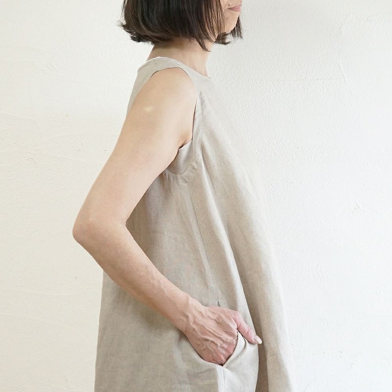 Branch m‘.,ブランチエム,ナチュラル,30代,40代,50代,60代,リネン,ゆったり,ワンピース,リネンワンピース,ノースリーブワンピース,夏,