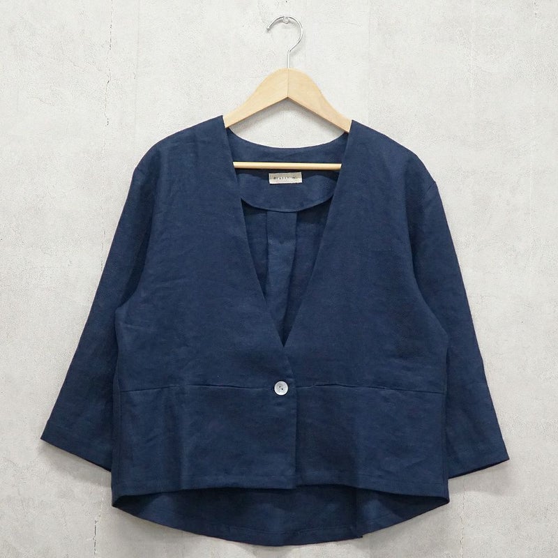 Branch m‘.,ブランチエム,ナチュラル,30代,40代,50代,60代,リネン,ゆったり,ジャケット,リネンジャケット,Vネック、Vネックジャケット,ノーカラージャケット,ショート丈,ショートジャケット,フォーマル,オケージョン,セットアップ