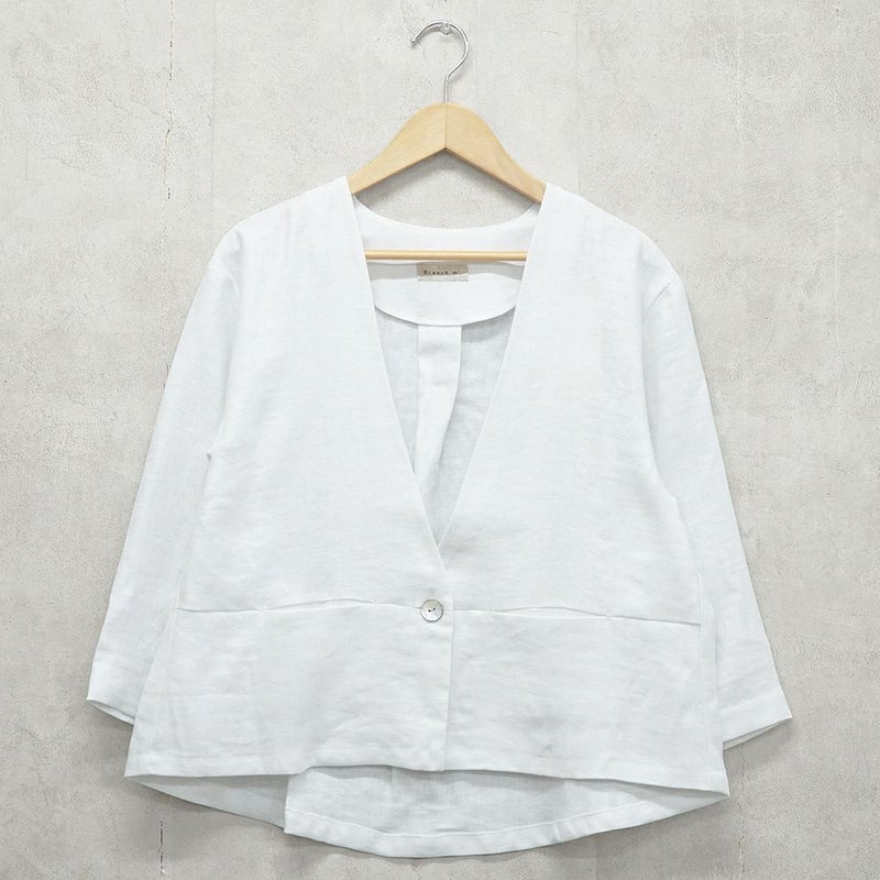 Branch m‘.,ブランチエム,ナチュラル,30代,40代,50代,60代,リネン,ゆったり,ジャケット,リネンジャケット,Vネック、Vネックジャケット,ノーカラージャケット,ショート丈,ショートジャケット,フォーマル,オケージョン,セットアップ