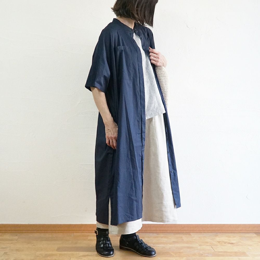 Branch m‘.,ブランチエム,ナチュラル,30代,40代,50代,60代,コットン,ゆったり,半袖ワンピース,ワンピース,シャツワンピース,バンドカラー