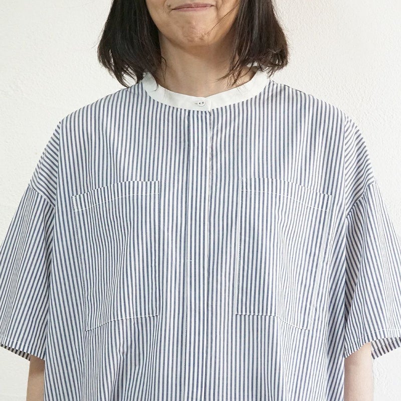 Branch m‘.,ブランチエム,ナチュラル,30代,40代,50代,60代,コットン,ゆったり,半袖ワンピース,ワンピース,シャツワンピース,バンドカラー