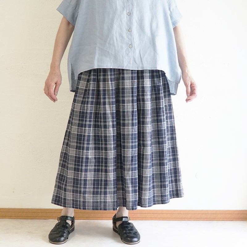 Branch m‘.,ブランチエム,ナチュラル,30代,40代,50代,60代,コットン,skirt,スカート,チェックスカート,フレアスカート,タックスカート