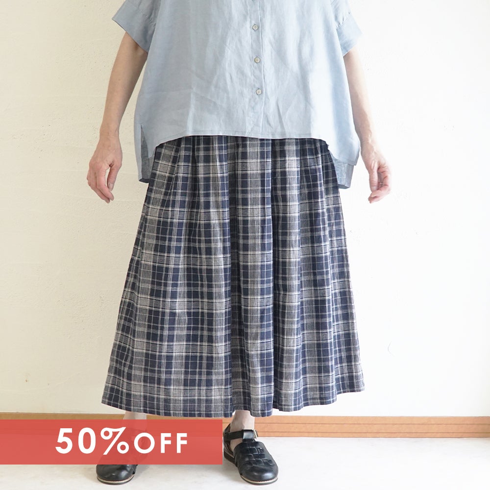Branch m‘.,ブランチエム,ナチュラル,30代,40代,50代,60代,コットン,skirt,スカート,チェックスカート,フレアスカート,タックスカート
