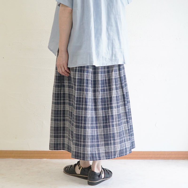 Branch m‘.,ブランチエム,ナチュラル,30代,40代,50代,60代,コットン,skirt,スカート,チェックスカート,フレアスカート,タックスカート
