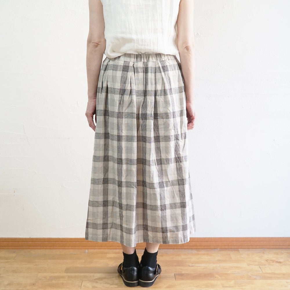 Branch m‘.,ブランチエム,ナチュラル,30代,40代,50代,60代,コットン,skirt,スカート,チェックスカート,フレアスカート,タックスカート