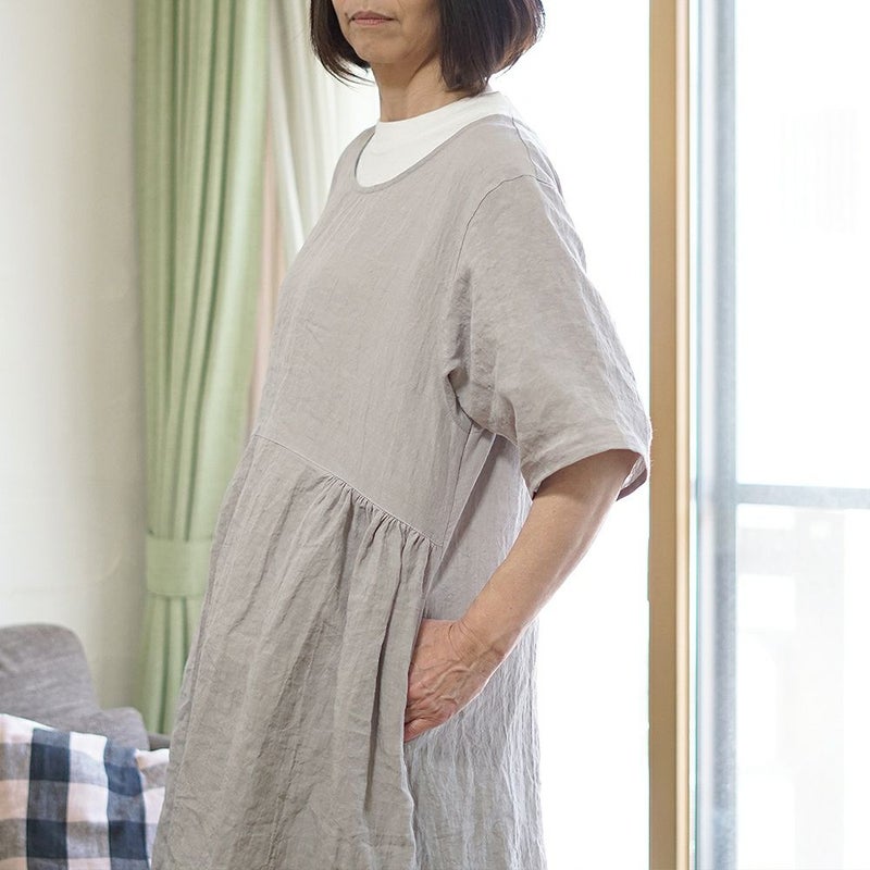 Branch m‘.,ブランチエム,ナチュラル,30代,40代,50代,60代,リネン,ゆったり,エプロン,リネンエプロン,ワンピースエプロン,エプロンワンピース,