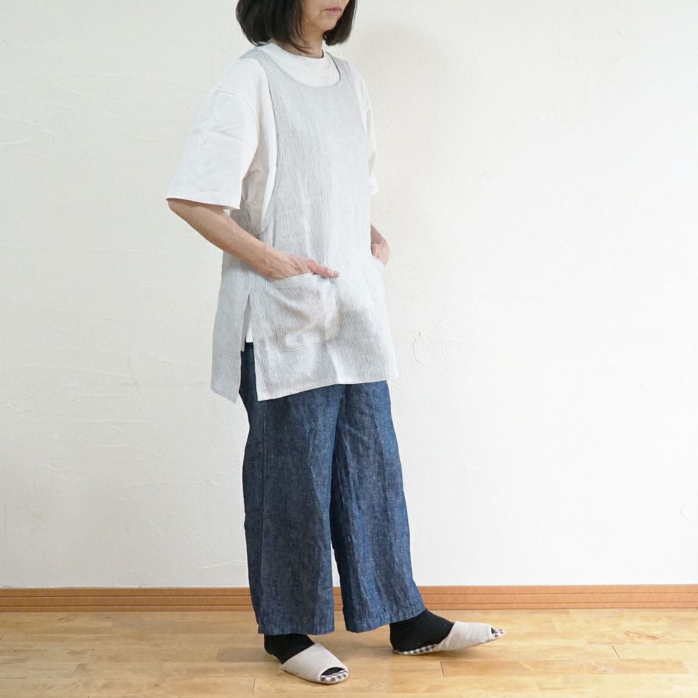 Branch m‘.,ブランチエム,ナチュラル,30代,40代,50代,60代,リネン,ゆったり,エプロン,リネンエプロン,ベスト,リネンベスト,ストライプ