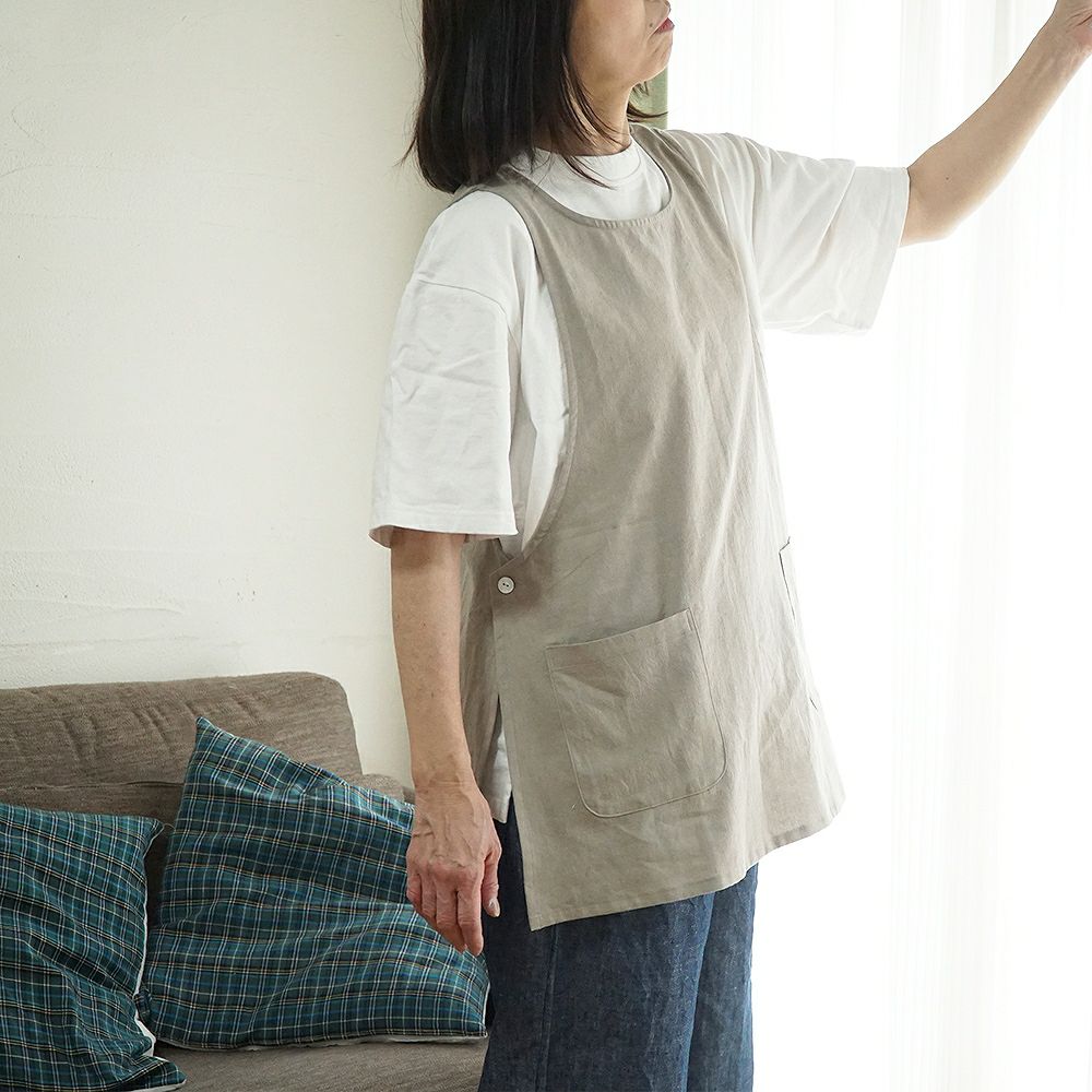 Branch m‘.,ブランチエム,ナチュラル,30代,40代,50代,60代,リネン,ゆったり,エプロン,リネンエプロン,ベスト,リネンベスト,ストライプ,コットンリネン