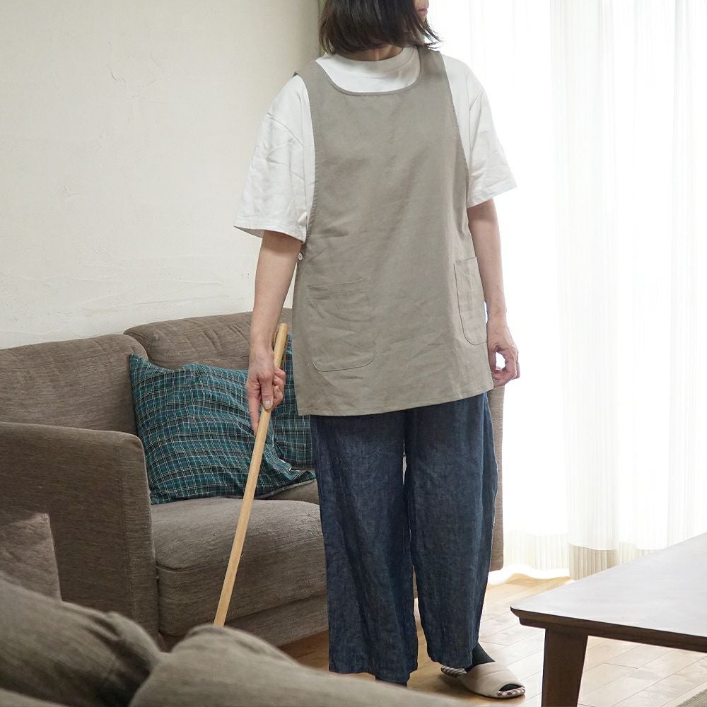 Branch m‘.,ブランチエム,ナチュラル,30代,40代,50代,60代,リネン,ゆったり,エプロン,リネンエプロン,ベスト,リネンベスト,ストライプ,コットンリネン