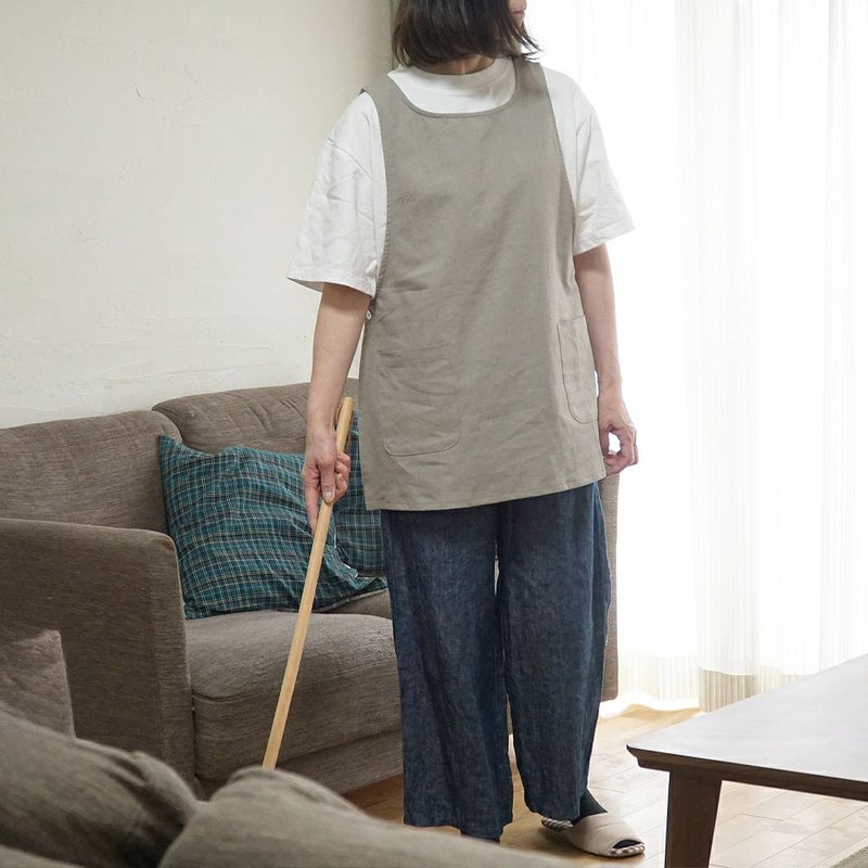 Branch m‘.,ブランチエム,ナチュラル,30代,40代,50代,60代,リネン,ゆったり,エプロン,リネンエプロン,ベスト,リネンベスト,ストライプ,コットンリネン