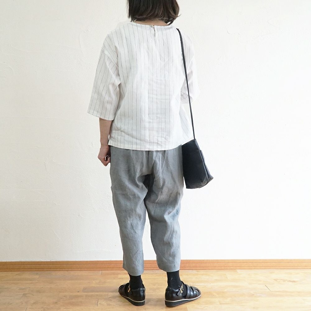 Branch m‘.,ブランチエム,ナチュラル,30代,40代,50代,60代,リネン,ゆったり,blouse,ブラウス,プルオーバー,リネンブラウス,リネンプルオーバー,ストライプブラウス,ストライプ,リネンストライプ,7分袖,7分袖ブラウス,