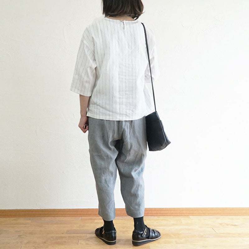 Branch m‘.,ブランチエム,ナチュラル,30代,40代,50代,60代,リネン,ゆったり,blouse,ブラウス,プルオーバー,リネンブラウス,リネンプルオーバー,ストライプブラウス,ストライプ,リネンストライプ,7分袖,7分袖ブラウス,