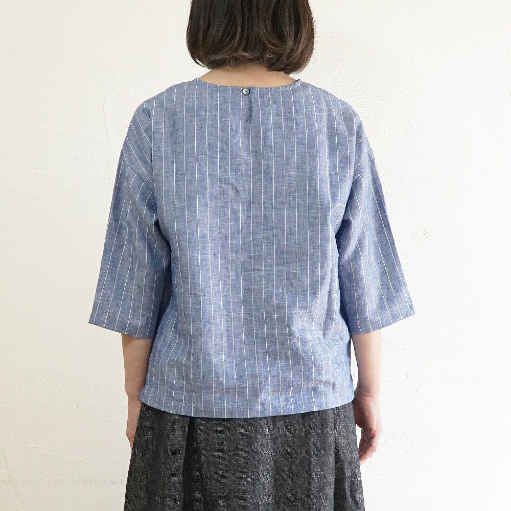 Branch m‘.,ブランチエム,ナチュラル,30代,40代,50代,60代,リネン,ゆったり,blouse,ブラウス,プルオーバー,リネンブラウス,リネンプルオーバー,ストライプブラウス,ストライプ,リネンストライプ,7分袖,7分袖ブラウス,