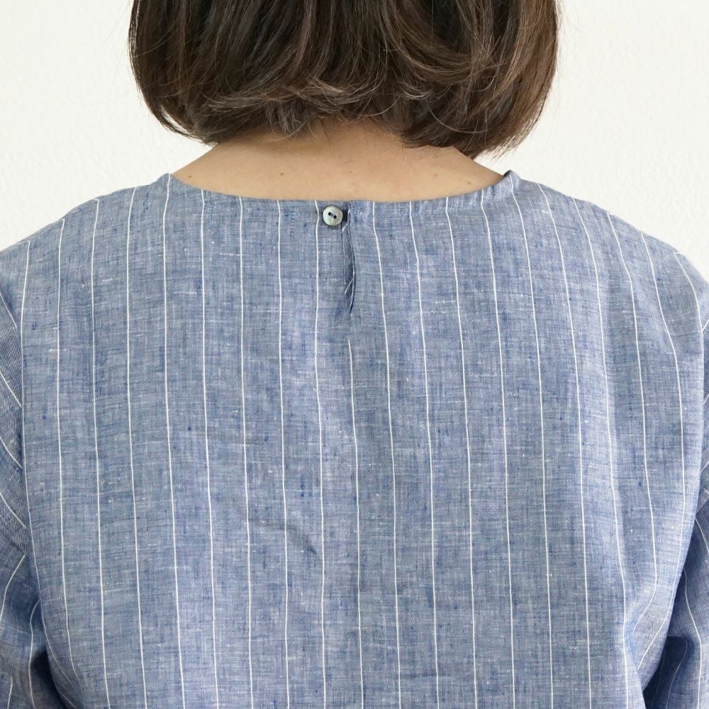 Branch m‘.,ブランチエム,ナチュラル,30代,40代,50代,60代,リネン,ゆったり,blouse,ブラウス,プルオーバー,リネンブラウス,リネンプルオーバー,ストライプブラウス,ストライプ,リネンストライプ,7分袖,7分袖ブラウス,