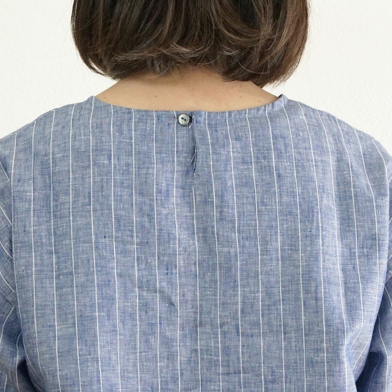 Branch m‘.,ブランチエム,ナチュラル,30代,40代,50代,60代,リネン,ゆったり,blouse,ブラウス,プルオーバー,リネンブラウス,リネンプルオーバー,ストライプブラウス,ストライプ,リネンストライプ,7分袖,7分袖ブラウス,