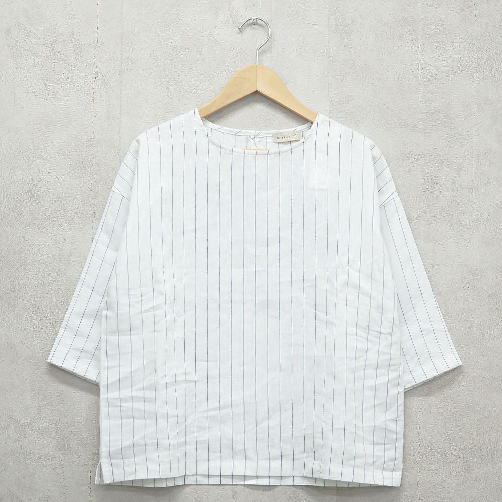 Branch m‘.,ブランチエム,ナチュラル,30代,40代,50代,60代,リネン,ゆったり,blouse,ブラウス,プルオーバー,リネンブラウス,リネンプルオーバー,ストライプブラウス,ストライプ,リネンストライプ,7分袖,7分袖ブラウス,