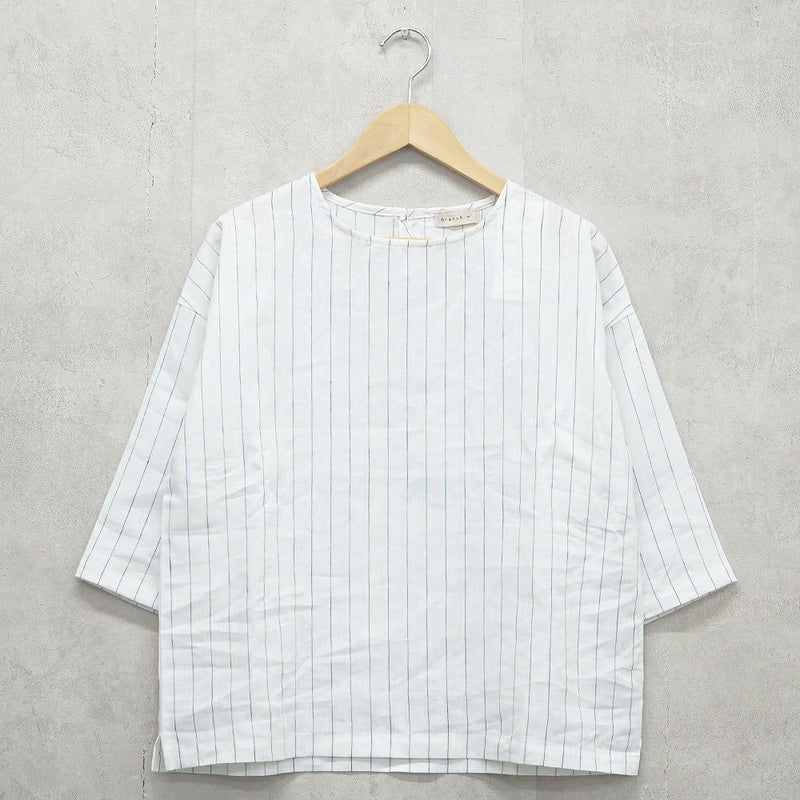 Branch m‘.,ブランチエム,ナチュラル,30代,40代,50代,60代,リネン,ゆったり,blouse,ブラウス,プルオーバー,リネンブラウス,リネンプルオーバー,ストライプブラウス,ストライプ,リネンストライプ,7分袖,7分袖ブラウス,