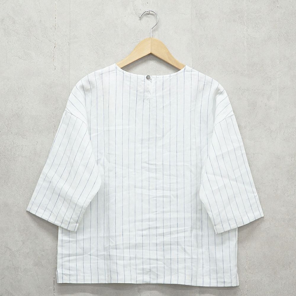 Branch m‘.,ブランチエム,ナチュラル,30代,40代,50代,60代,リネン,ゆったり,blouse,ブラウス,プルオーバー,リネンブラウス,リネンプルオーバー,ストライプブラウス,ストライプ,リネンストライプ,7分袖,7分袖ブラウス,
