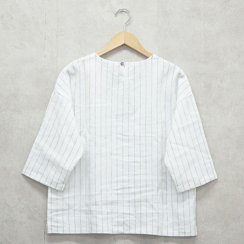 Branch m‘.,ブランチエム,ナチュラル,30代,40代,50代,60代,リネン,ゆったり,blouse,ブラウス,プルオーバー,リネンブラウス,リネンプルオーバー,ストライプブラウス,ストライプ,リネンストライプ,7分袖,7分袖ブラウス,