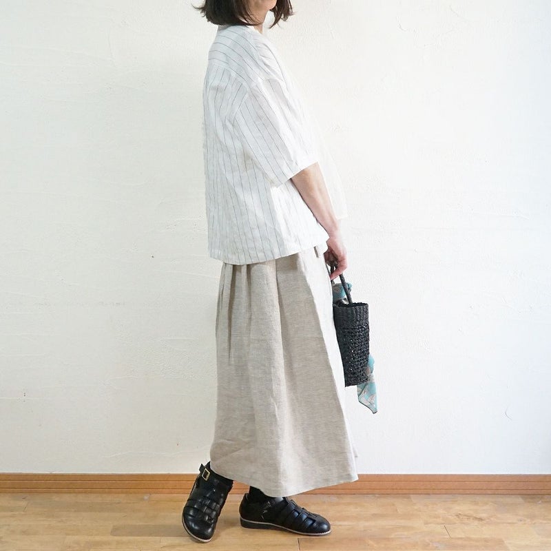 Branch m‘.,ブランチエム,ナチュラル,30代,40代,50代,60代,リネン,ゆったり,blouse,ブラウス,シャツ,リネンブラウス,リネンシャツ,ストライプブラウス,ストライプ,リネンストライプ,5分袖,5分袖ブラウス,５分袖シャツ,バンドカラー
