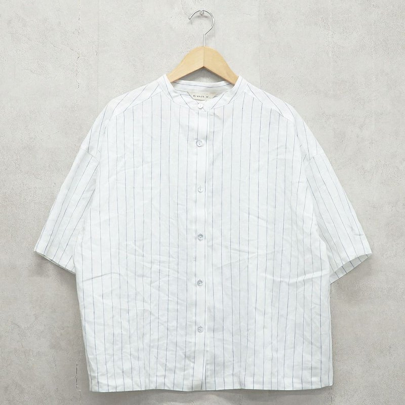 Branch m‘.,ブランチエム,ナチュラル,30代,40代,50代,60代,リネン,ゆったり,blouse,ブラウス,シャツ,リネンブラウス,リネンシャツ,ストライプブラウス,ストライプ,リネンストライプ,5分袖,5分袖ブラウス,５分袖シャツ,バンドカラー