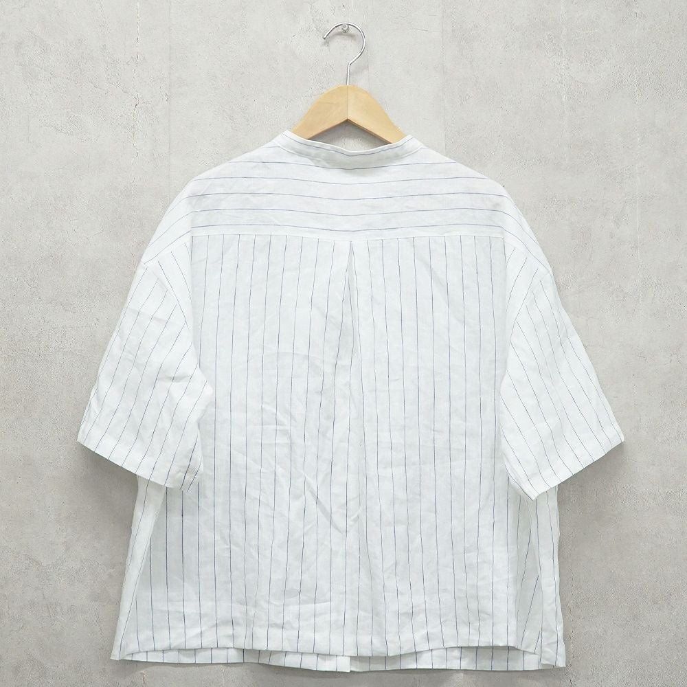 Branch m‘.,ブランチエム,ナチュラル,30代,40代,50代,60代,リネン,ゆったり,blouse,ブラウス,シャツ,リネンブラウス,リネンシャツ,ストライプブラウス,ストライプ,リネンストライプ,5分袖,5分袖ブラウス,５分袖シャツ,バンドカラー