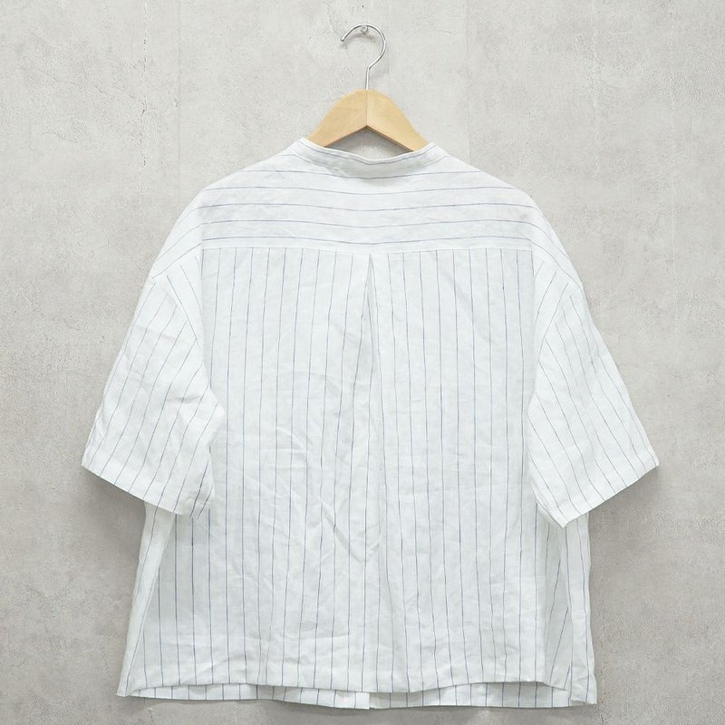 Branch m‘.,ブランチエム,ナチュラル,30代,40代,50代,60代,リネン,ゆったり,blouse,ブラウス,シャツ,リネンブラウス,リネンシャツ,ストライプブラウス,ストライプ,リネンストライプ,5分袖,5分袖ブラウス,５分袖シャツ,バンドカラー