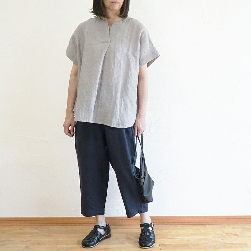 Branch m‘.,ブランチエム,ナチュラル,30代,40代,50代,60代,リネン,ゆったり,ブラウス,リネンブラウス,半袖,5分袖,プルオーバー,プルオーバーブラウス, Tシャツ
