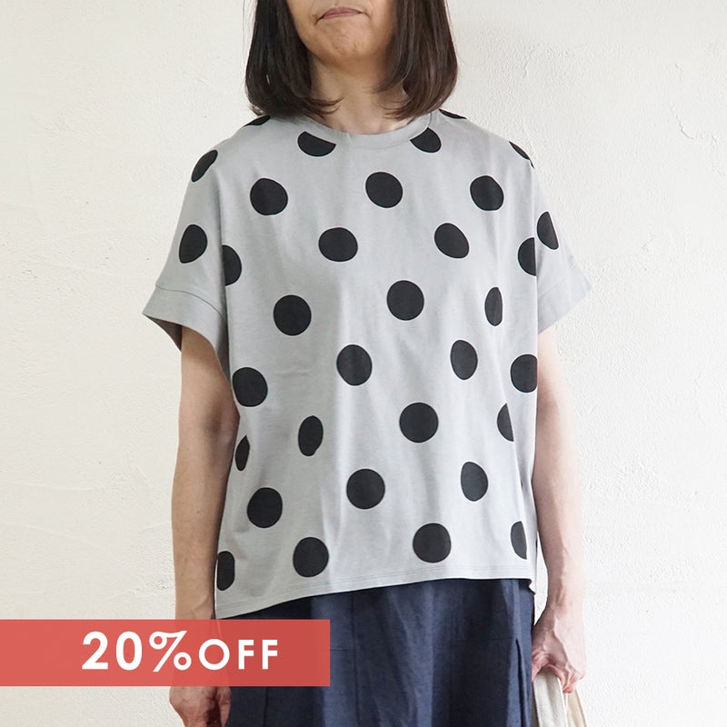 Branch m‘.,ブランチエム,ナチュラル,30代,40代,50代,60代,リネン,ゆったり,blouse,ブラウス,半袖,ドット,ドット柄,Tシャツ,カットソー,半袖Tシャツ,プルオーバー, 