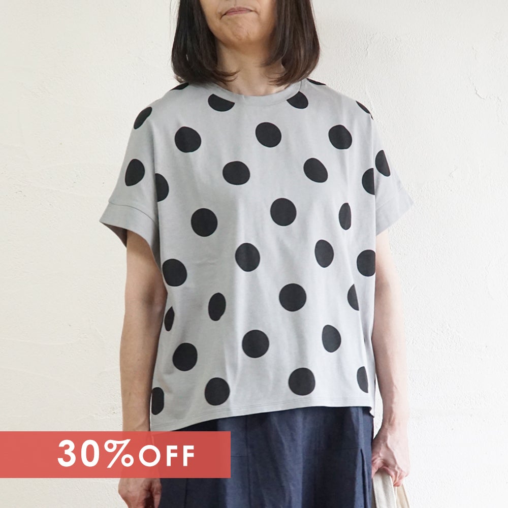 Branch m‘.,ブランチエム,ナチュラル,30代,40代,50代,60代,リネン,ゆったり,blouse,ブラウス,半袖,ドット,ドット柄,Tシャツ,カットソー,半袖Tシャツ,プルオーバー, 