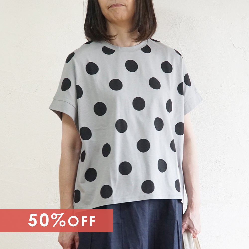 Branch m‘.,ブランチエム,ナチュラル,30代,40代,50代,60代,リネン,ゆったり,blouse,ブラウス,半袖,ドット,ドット柄,Tシャツ,カットソー,半袖Tシャツ,プルオーバー, 