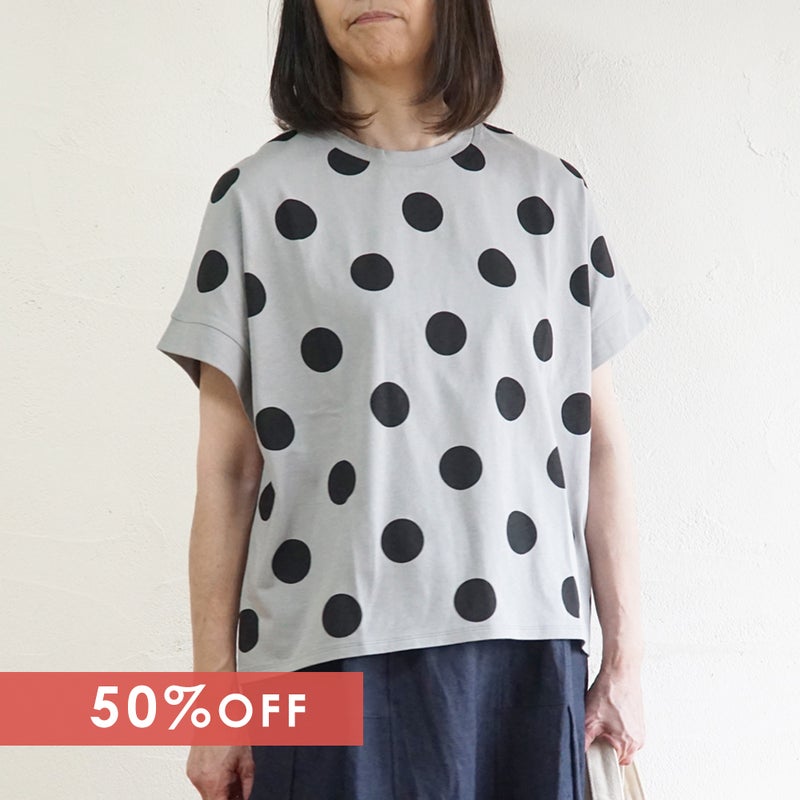 Branch m‘.,ブランチエム,ナチュラル,30代,40代,50代,60代,リネン,ゆったり,blouse,ブラウス,半袖,ドット,ドット柄,Tシャツ,カットソー,半袖Tシャツ,プルオーバー, 