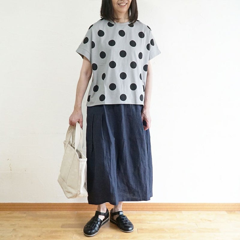 Branch m‘.,ブランチエム,ナチュラル,30代,40代,50代,60代,リネン,ゆったり,blouse,ブラウス,半袖,ドット,ドット柄,Tシャツ,カットソー,半袖Tシャツ,プルオーバー, 