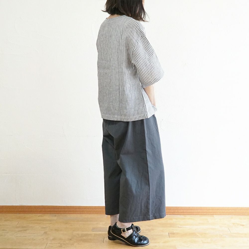 Branch m‘.,ブランチエム,ナチュラル,30代,40代,50代,60代,リネン,ゆったり,blouse,ブラウス,プルオーバー,５分袖プルオーバー,５分袖,ストライプ,ストライプブラウス,ストライプシャツ,リラックス,リラックスプルオーバー