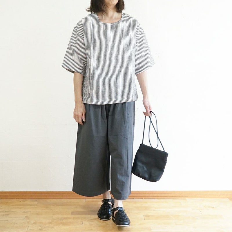 Branch m‘.,ブランチエム,ナチュラル,30代,40代,50代,60代,リネン,ゆったり,blouse,ブラウス,プルオーバー,５分袖プルオーバー,５分袖,ストライプ,ストライプブラウス,ストライプシャツ,リラックス,リラックスプルオーバー