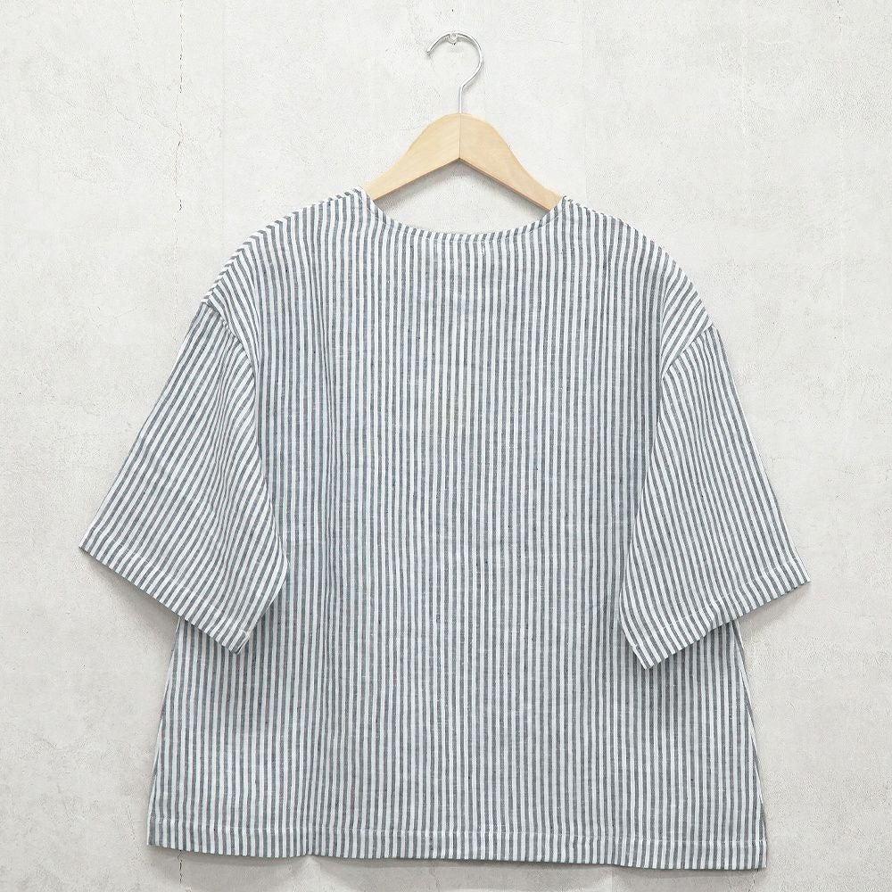 Branch m‘.,ブランチエム,ナチュラル,30代,40代,50代,60代,リネン,ゆったり,blouse,ブラウス,プルオーバー,５分袖プルオーバー,５分袖,ストライプ,ストライプブラウス,ストライプシャツ,リラックス,リラックスプルオーバー