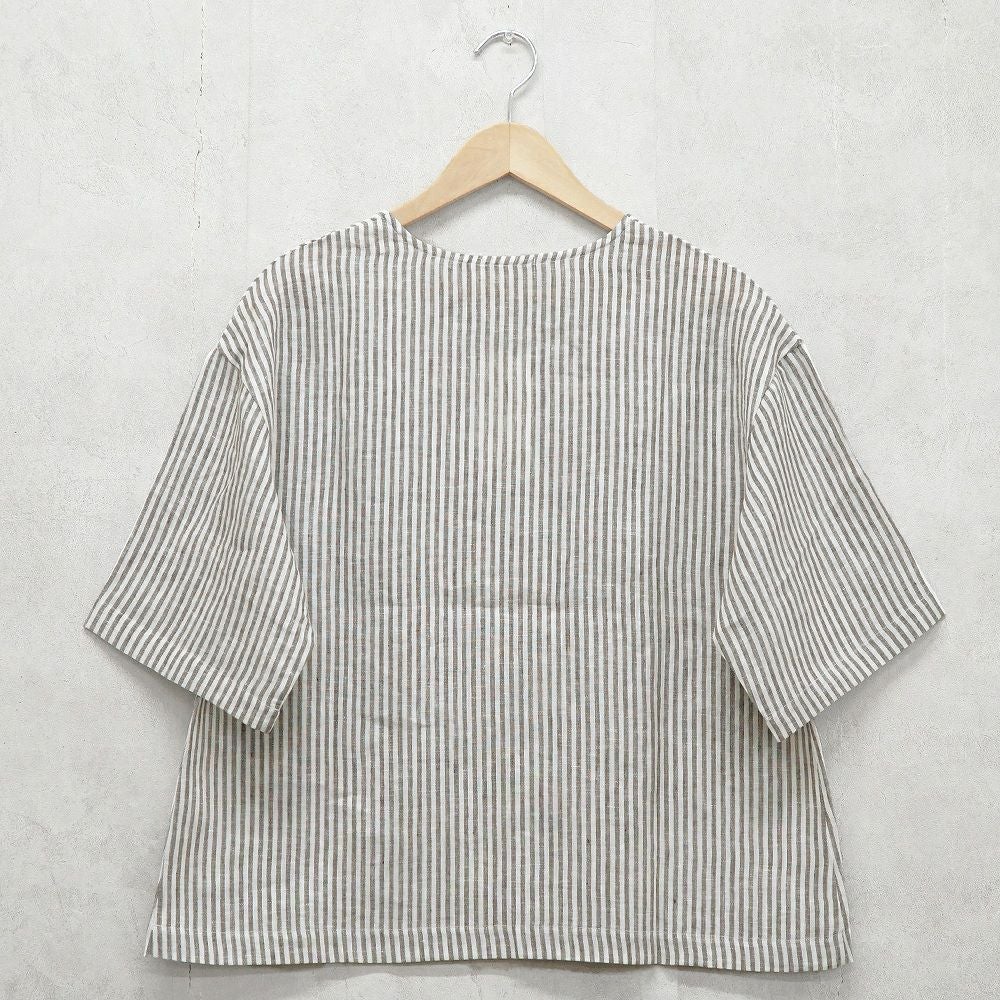 Branch m‘.,ブランチエム,ナチュラル,30代,40代,50代,60代,リネン,ゆったり,blouse,ブラウス,プルオーバー,５分袖プルオーバー,５分袖,ストライプ,ストライプブラウス,ストライプシャツ,リラックス,リラックスプルオーバー