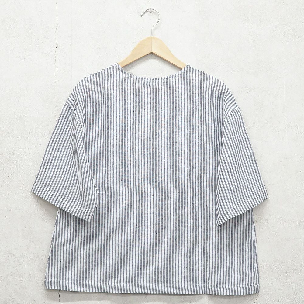Branch m‘.,ブランチエム,ナチュラル,30代,40代,50代,60代,リネン,ゆったり,blouse,ブラウス,プルオーバー,５分袖プルオーバー,５分袖,ストライプ,ストライプブラウス,ストライプシャツ,リラックス,リラックスプルオーバー