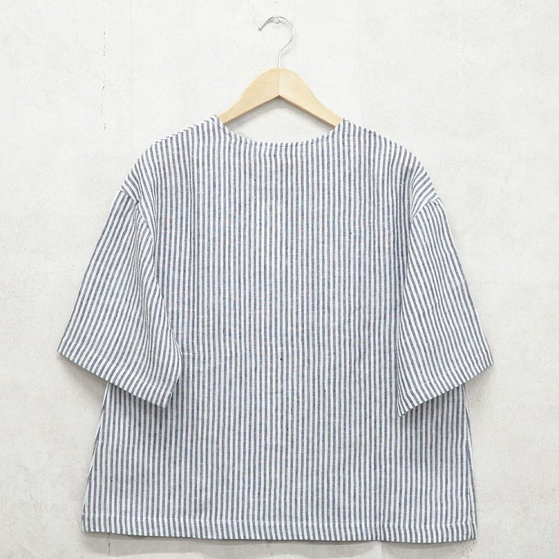 Branch m‘.,ブランチエム,ナチュラル,30代,40代,50代,60代,リネン,ゆったり,blouse,ブラウス,プルオーバー,５分袖プルオーバー,５分袖,ストライプ,ストライプブラウス,ストライプシャツ,リラックス,リラックスプルオーバー
