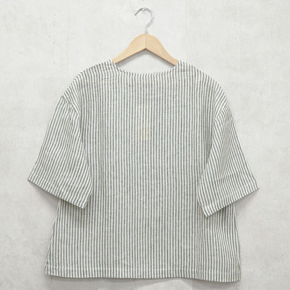 Branch m‘.,ブランチエム,ナチュラル,30代,40代,50代,60代,リネン,ゆったり,blouse,ブラウス,プルオーバー,５分袖プルオーバー,５分袖,ストライプ,ストライプブラウス,ストライプシャツ,リラックス,リラックスプルオーバー