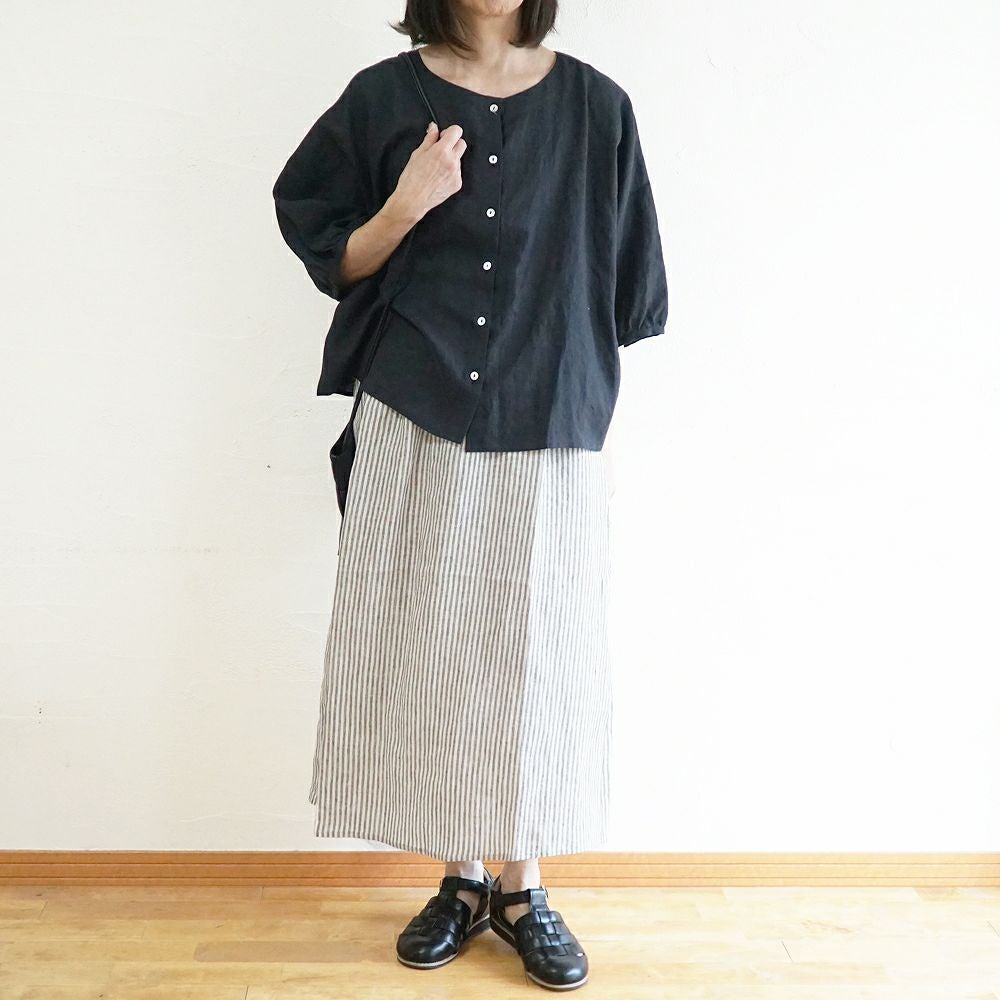Branch m‘.,ブランチエム,ナチュラル,30代,40代,50代,60代,リネン,ゆったり,スカート,リネンスカート,ストライプ,ストライプスカート,リラックススカート,ギャザースカート,フレアスカート