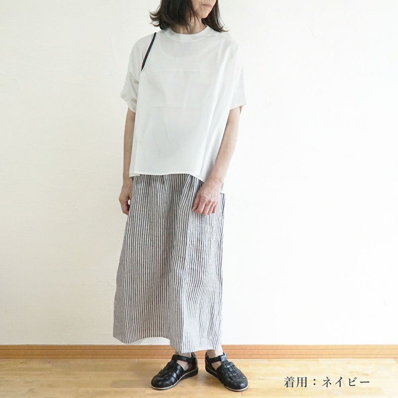 Branch m‘.,ブランチエム,ナチュラル,30代,40代,50代,60代,リネン,ゆったり,スカート,リネンスカート,ストライプ,ストライプスカート,リラックススカート,ギャザースカート,フレアスカート