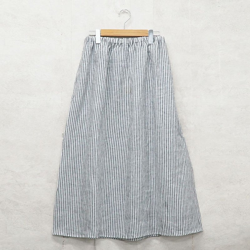 Branch m‘.,ブランチエム,ナチュラル,30代,40代,50代,60代,リネン,ゆったり,スカート,リネンスカート,ストライプ,ストライプスカート,リラックススカート,ギャザースカート,フレアスカート