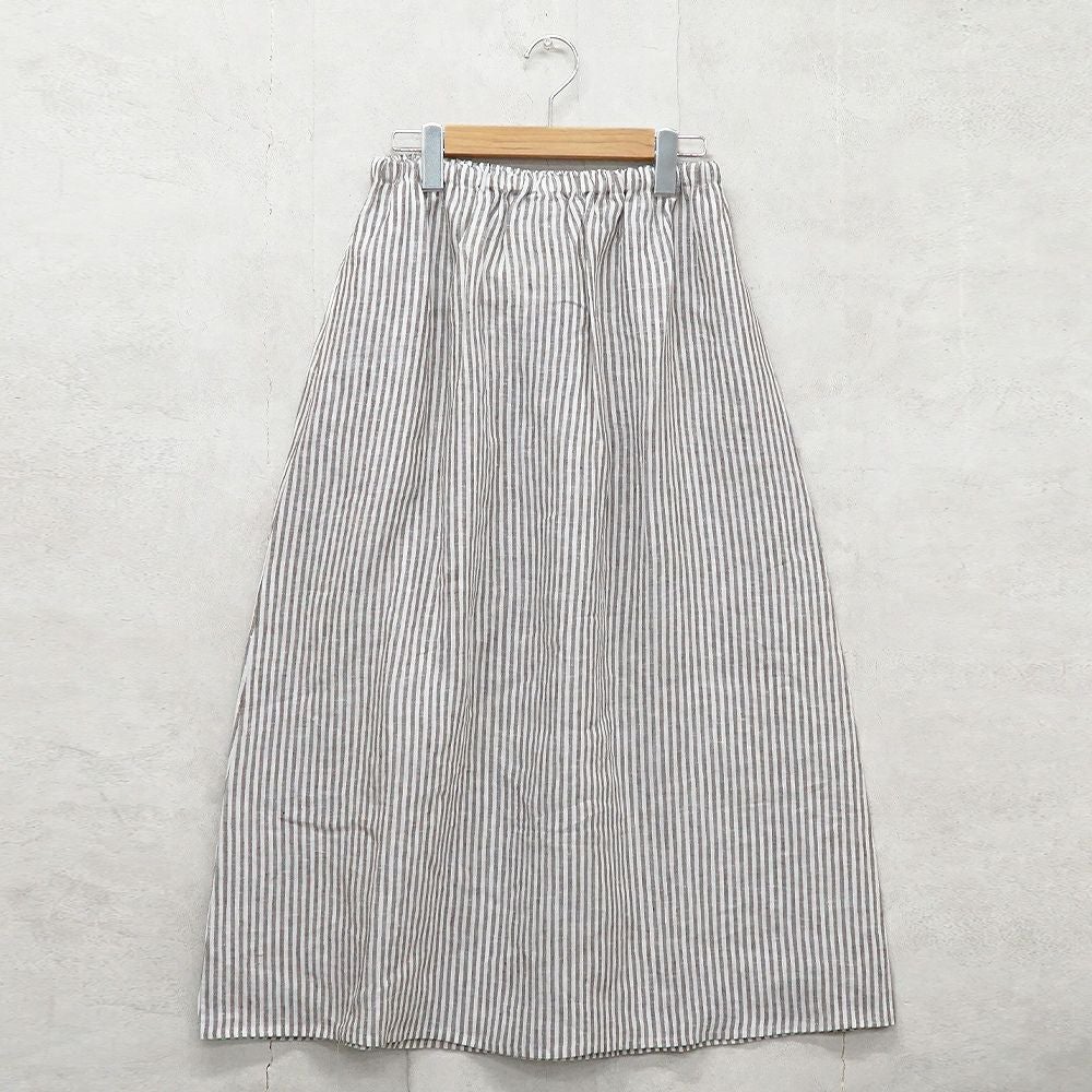 Branch m‘.,ブランチエム,ナチュラル,30代,40代,50代,60代,リネン,ゆったり,スカート,リネンスカート,ストライプ,ストライプスカート,リラックススカート,ギャザースカート,フレアスカート