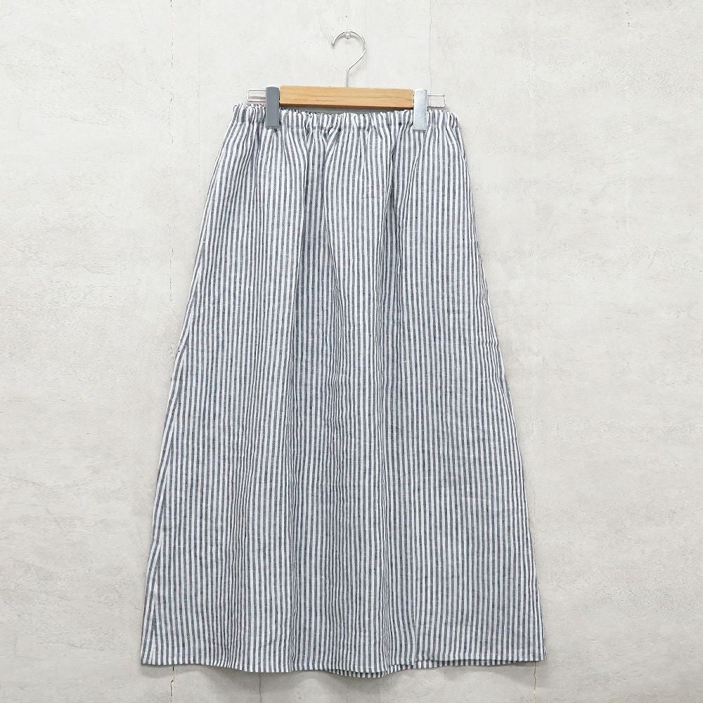 Branch m‘.,ブランチエム,ナチュラル,30代,40代,50代,60代,リネン,ゆったり,スカート,リネンスカート,ストライプ,ストライプスカート,リラックススカート,ギャザースカート,フレアスカート