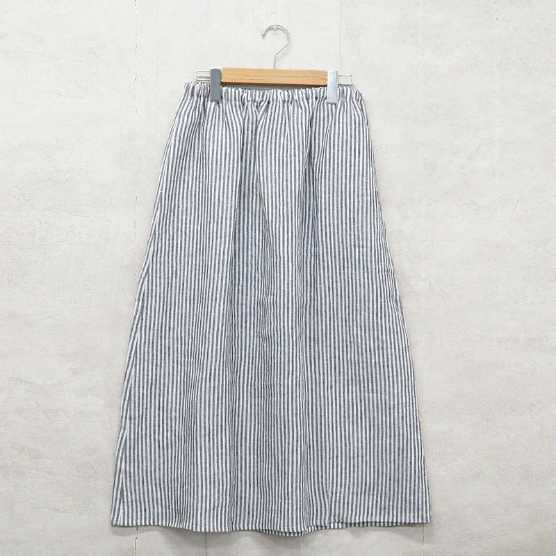 Branch m‘.,ブランチエム,ナチュラル,30代,40代,50代,60代,リネン,ゆったり,スカート,リネンスカート,ストライプ,ストライプスカート,リラックススカート,ギャザースカート,フレアスカート